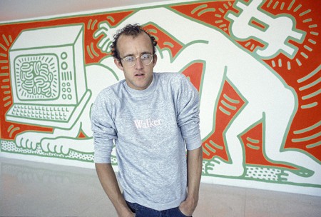 Keith Haring in front of his mural, Walker Art Center, 1984