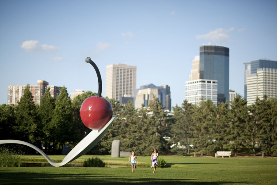 View of Claes Oldenburg and Coosje van Bruggen’s Spoonbridge and Cherry (1985–1988) in the Minneapolis Sculpture Garden Collection Walker Art Center, Minneapolis Gift of Frederick R. Weisman in honor of his parents, William and Mary Weisman, 1988