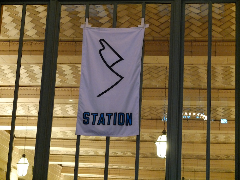 Lawrence Weiner designed flags for each of Station to Station's stops. Here's what he came up with for St. Paul.