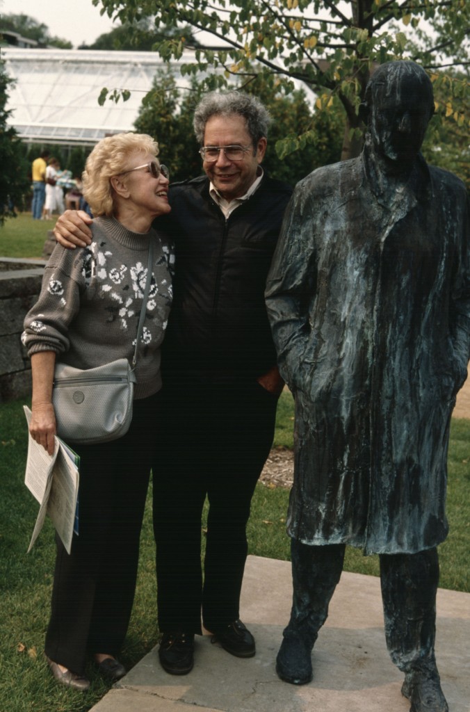 George Segal and Babe Davis with Walking Man, Minneapolis Sculpture Garden Opening, 10 September 1988