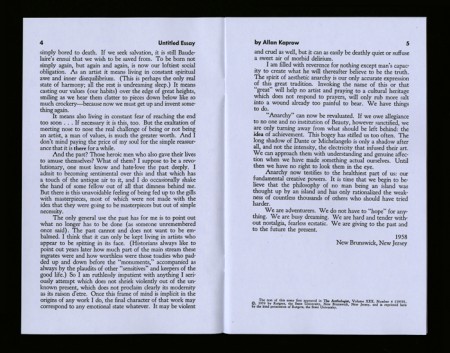 Spread from Allan Kaprow issue, Untitled Essay and other works, 1967