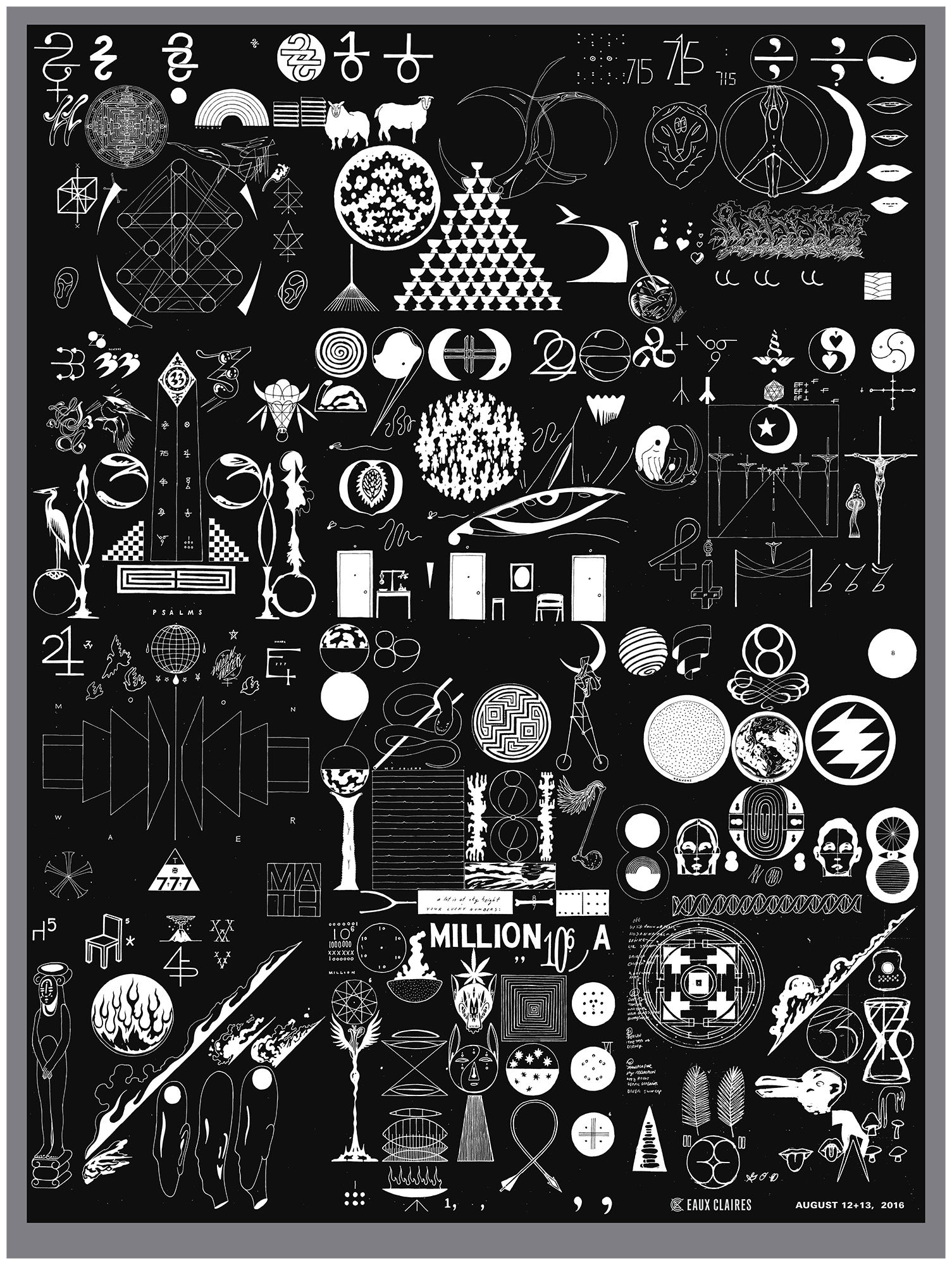 assortment of symbols and shapes on a poster
