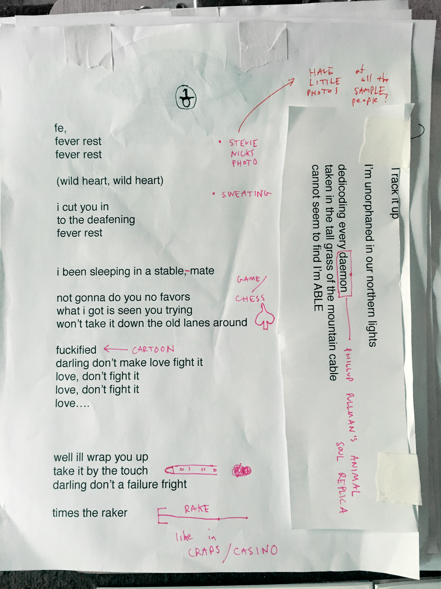 song lyrics on sheet of paper