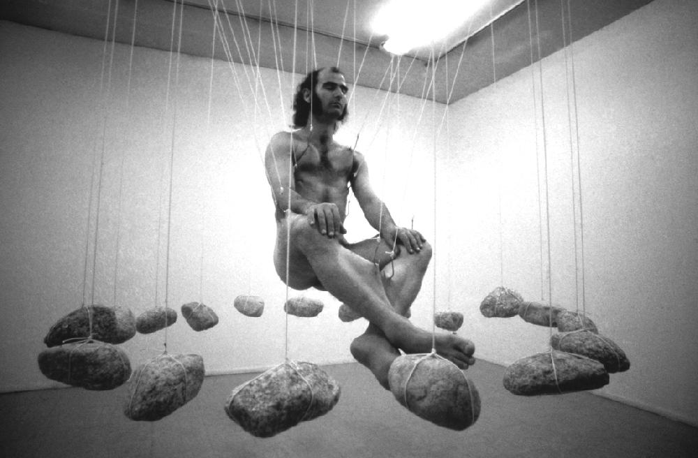 Stelarc, Sitting/Swaying: Event for Rock Suspension, May 11, 1980 (performance still); Tamura Gallery, Tokyo. 